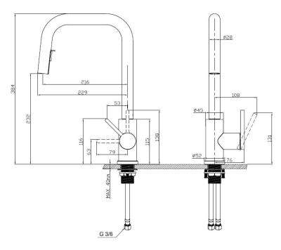Robinet de cuisine Pure.Sink Elite Steel Crystal-S Noir mat avec bec extensible PS8050-10
