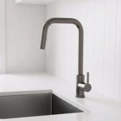 Robinet de cuisine Pure.Sink Elite Steel Crystal-S en acier PVD Gun metal avec bec extensible PS8050-61