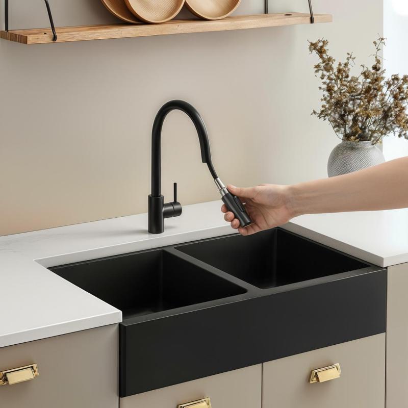 Robinet de cuisine Pure.Sink Elite Steel Stream-S Noir Mat avec bec extensible PS8045-10