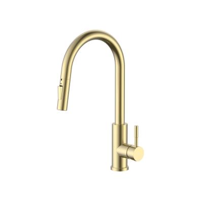 Robinet de cuisine Pure.Sink Elite Steel Stream-S en acier PVD or brossé avec bec rétractable PS8045-60.