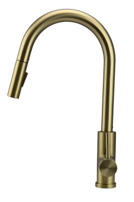 Robinet de cuisine Pure.Sink Elite Steel Stream-S en acier PVD or brossé avec bec rétractable PS8045-60.