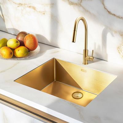 Robinet de cuisine Pure.Sink Elite Steel Stream-S en acier PVD or brossé avec bec rétractable PS8045-60.
