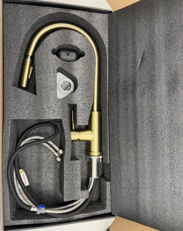 Robinet de cuisine Pure.Sink Elite Steel Stream-S en acier PVD or brossé avec bec rétractable PS8045-60.