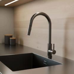 Robinet de cuisine Pure.Sink Elite Steel Stream-S en métal PVD Gun avec bec extractible PS8045-61