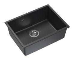 Quadri Elston Évier Encastré en Granit Anthracite 495x360mm avec Bouchon en Inox 1208967659