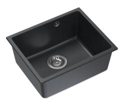 Quadri Elston Évier à encastrer en granit anthracite 420x335mm avec bouchon en inox 1208967660