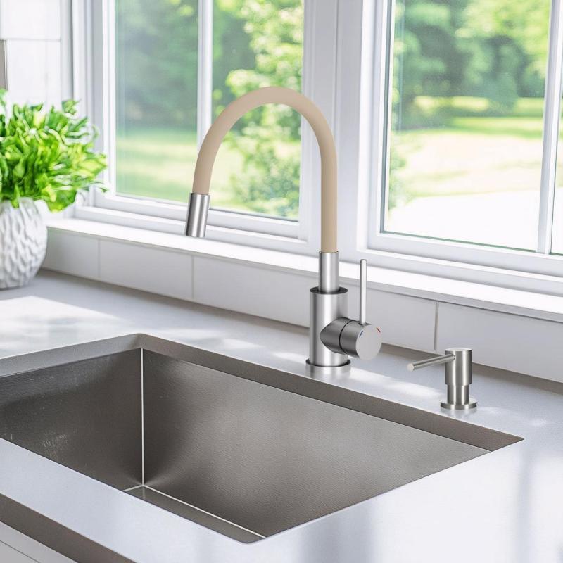 Mitigeur de cuisine Quadri Bristol en inox avec bec flexible beige 1208967664