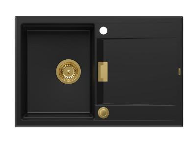 Quadri Minton Évier à Poser en Granit Noir 76x50cm avec Égouttoir Réversible et Bonde Dorée 1208967739