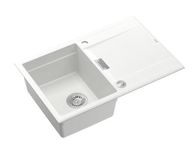 Quadri Minton Évier en Granit Blanc à Poser 76x50cm avec Égouttoir Réversible et Bouchon en Acier Inoxydable - 1208967747