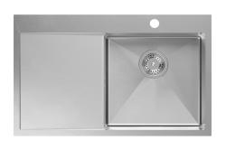 Aquadesign Clara Évier en Inox avec Bol à Droite 78x48cm Installation en Surface ou à Fleur avec Égouttoir, Plage pour Robinet et Bouchon en Inox - 1208967754