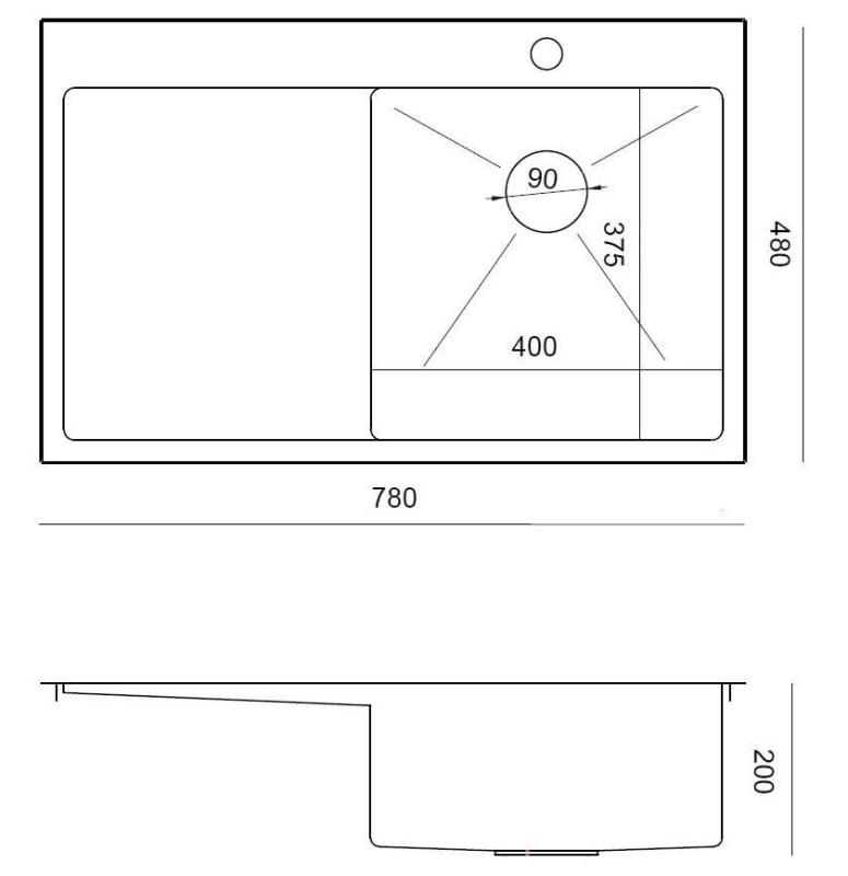 Aquadesign Clara Évier en Inox avec Bol à Droite 78x48cm Installation en Surface ou à Fleur avec Égouttoir, Plage pour Robinet et Bouchon en Inox - 1208967754