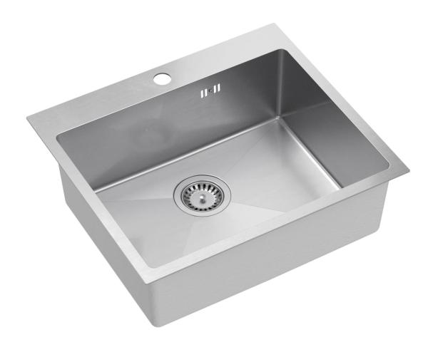 Aquadesign Clara Évier Inox 55x48cm Encastré ou à Poser avec Plage pour Robinet et Bouchon Inox - 1208967756