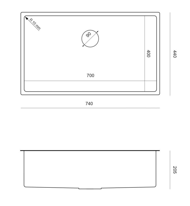 Aquadesign Zara Évier en Inox 74x44cm Sous-Montage, Montage à fleur et Montage Supérieur avec Bouchon en Inox - 1208967758