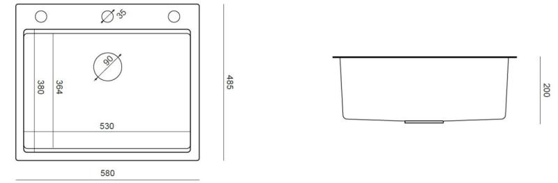 Aquadesign Vesta Évier en Acier Inoxydable 580x485cm Montage en Saillie et à Fleur avec Plaque de Robinet, incluant Bouchon en Acier Inoxydable et Accessoires - 1208967763