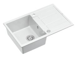 Quadri Sheffield Évier en Granit Blanc à Encastrer 78x50cm avec Égouttoir et Bouchon en Acier Inoxydable - 1208967798