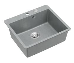 Quadri Sheffield Évier en Granite Gris à Encaster ou à Poser 57x50 cm avec Plage de Robinet et Bouchon en Inox - 1208967810