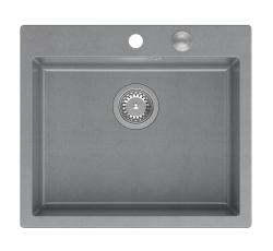 Quadri Sheffield Évier en Granite Gris à Encaster ou à Poser 57x50 cm avec Plage de Robinet et Bouchon en Inox - 1208967810