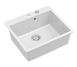 Quadri Sheffield Évier en Granit Blanc à Poser ou à Encastrer 57x50 cm avec Plage de Robinet et Bouchon en Inox - 1208967815