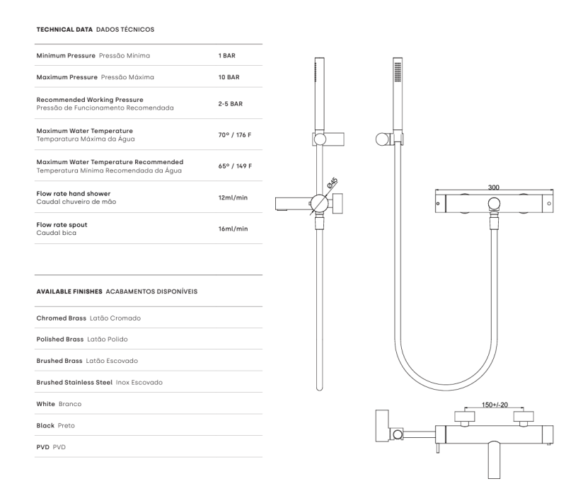 Waterevolution Flow robinet de douche thermostatique à deux voies avec douchette en laiton T130TNLE
