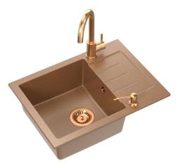 Quadri Kendal Set avec Robinet de Cuisine, Distributeur de Liquide et Évier en Granit Cuivré 60x44 cm avec Égouttoir et Bouchon et Trop-plein en Cuivre - 1208967840