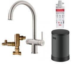 Franke Maris water hub chaudière 4L 3-en-1 avec robinet d'eau bouillante mécanique Twist en acier inoxydable avec ensemble mélangeur waterhub 1208967858