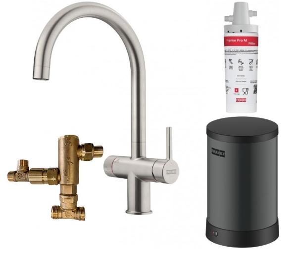 Franke Maris water hub chaudière 4L 3-en-1 avec robinet d'eau bouillante mécanique Twist en acier inoxydable avec ensemble mélangeur waterhub 1208967858