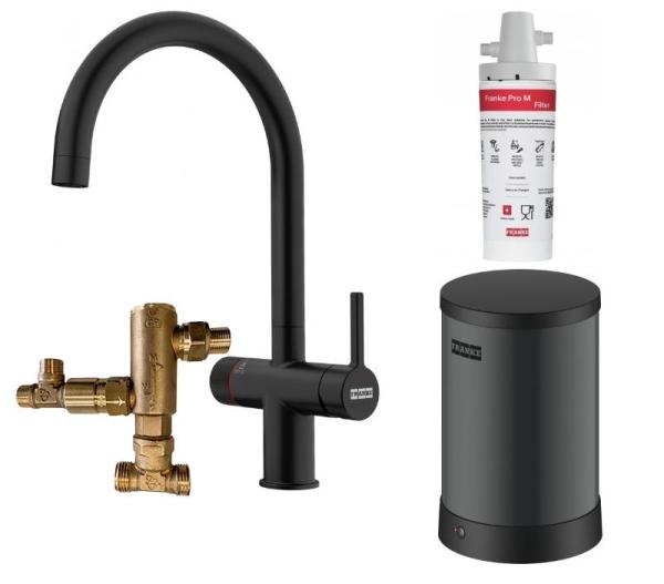 Hub d'eau Franke Maris avec chaudière de 4L 3-en-1 et robinet d'eau bouillante mécanique Twist, noir mat avec ensemble de mélangeur waterhub 1208967861