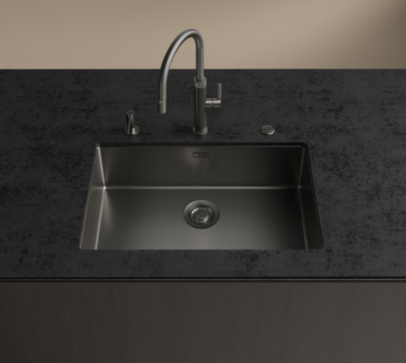 Franke Mythos Masterpiece Robinet de Cuisine Anthracite avec Bec en J et Douchette Extractible - 115.0711.555