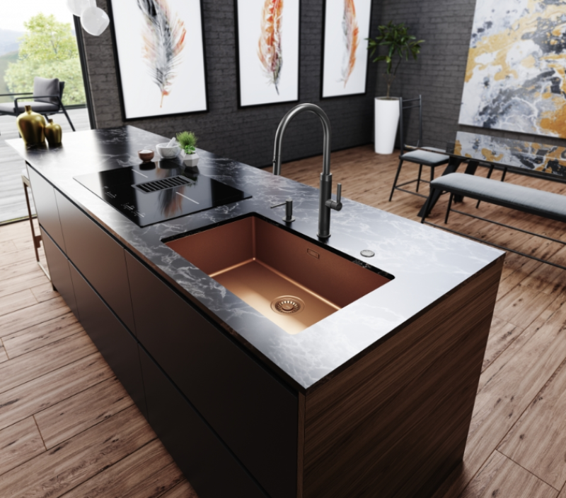 Franke Mythos Masterpiece Robinet de Cuisine Anthracite avec Bec en J et Douchette Extractible - 115.0711.555