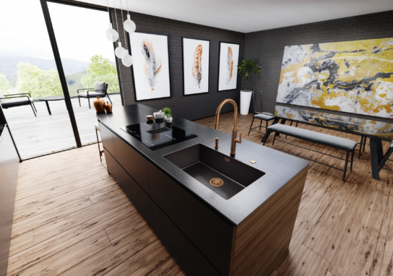 Robinet de cuisine Franke Mythos Masterpiece en cuivre avec bec en J et douchette extractible - 115.0711.557