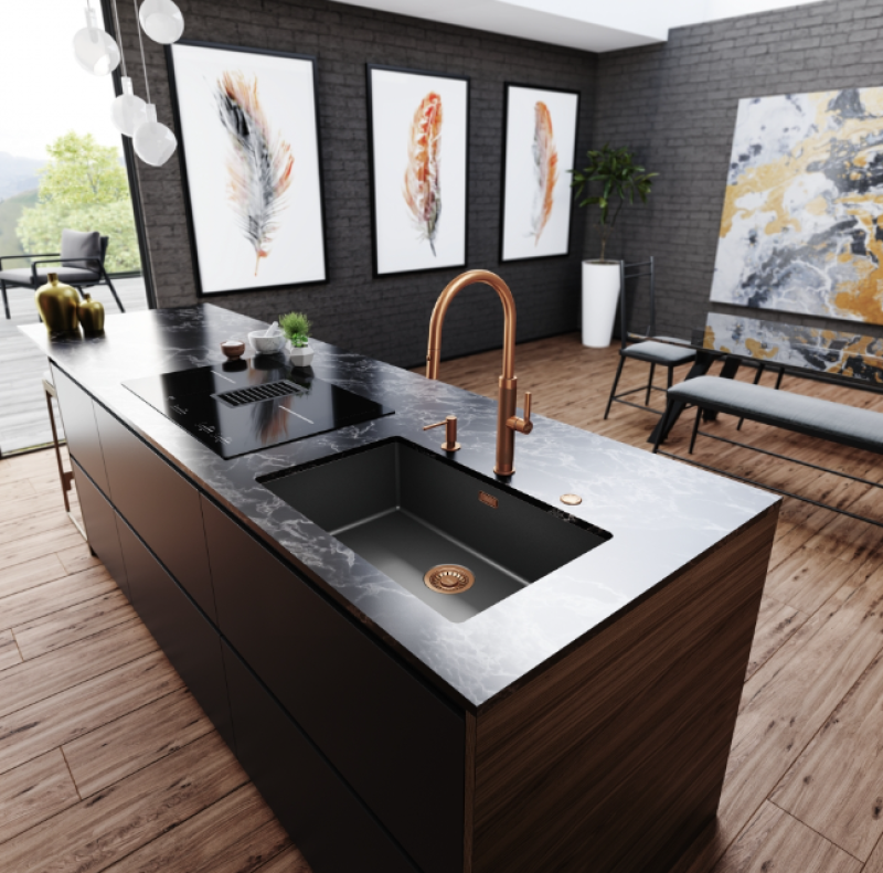 Robinet de cuisine Franke Mythos Masterpiece en cuivre avec bec en J et douchette extractible - 115.0711.557