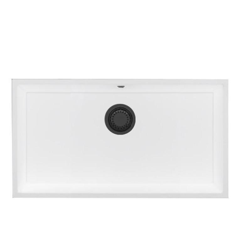 GraniteMy Universal Grand Évier en Granit Blanc 74x40 cm avec bouchon en métal gun - 1208967895