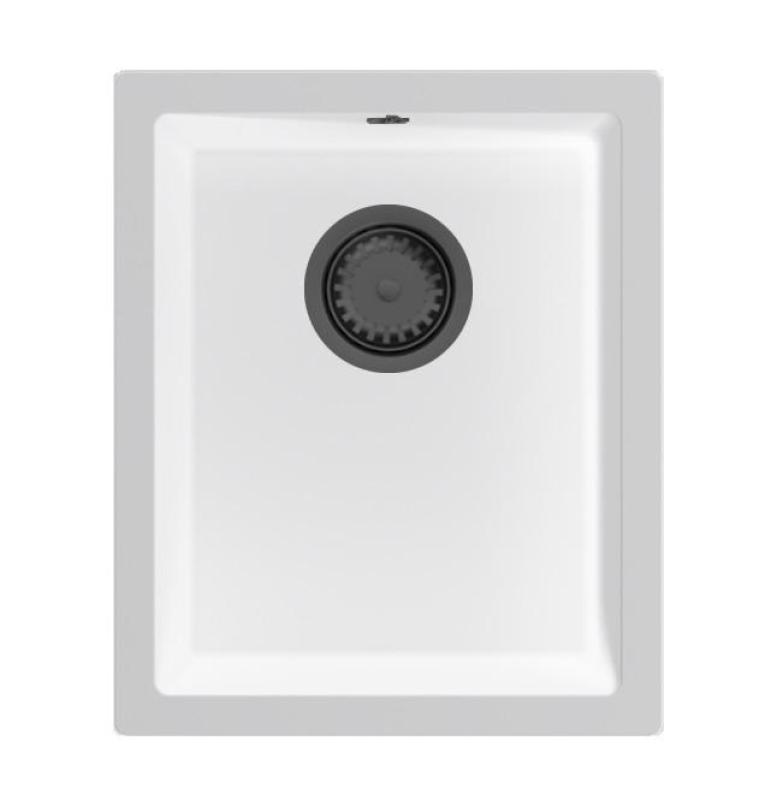 GraniteMy Universal Évier en granit blanc 34 x 40 cm, montage en surface, sous plan et encastré, avec bouchon en bronze 1208967904