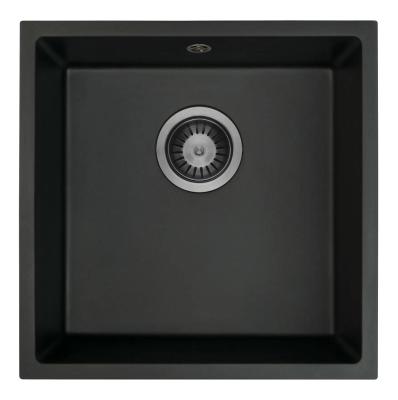 GraniteMy Universal Évier en Granit Noir 40x40 cm noir, installation en surface, sous-plan et affleurante avec bouchon Gun metal 1208967906.