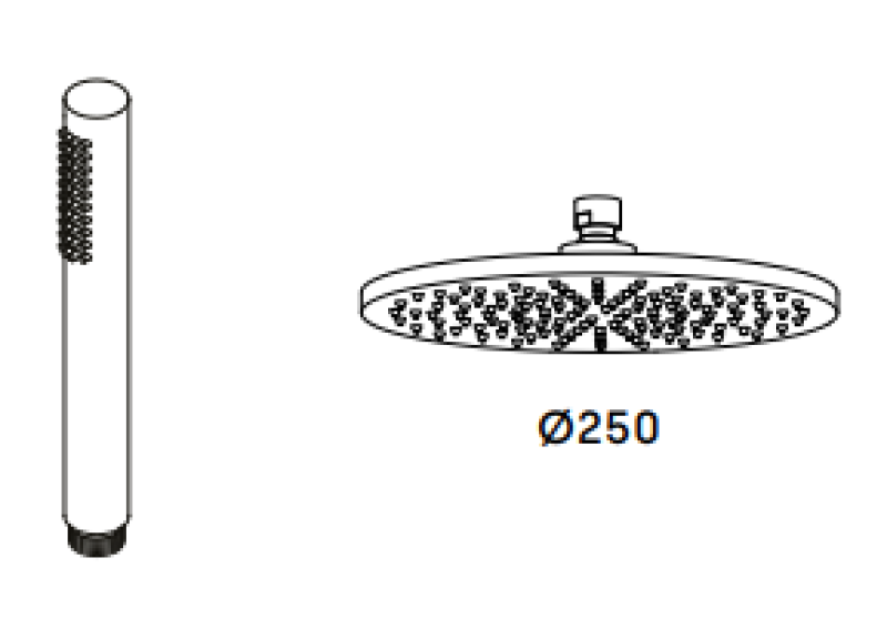 Waterevolution Flow mitigeur de douche trois voies avec douchette et pomme de douche Laiton 250mm T131N25LE