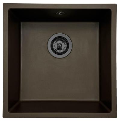 GraniteMy Café Universel Évier en granit 40x40 cm encastrable, sous-plan et à fleur avec bouchon en métal gun - 1208967917