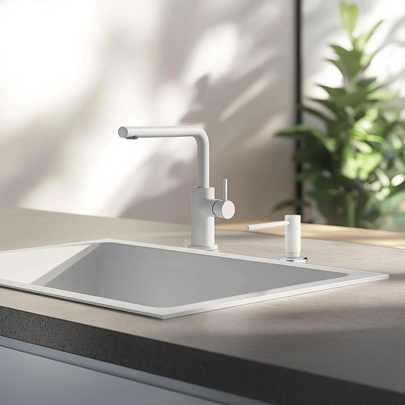 Distributeur de savon encastré pour cuisine Franke Active en granit Polar White Blanc 112.0633.079