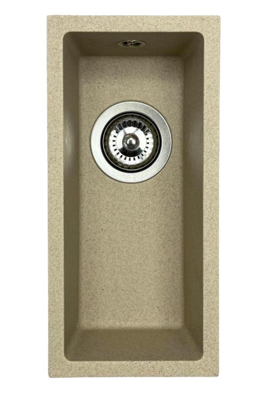 GraniteMy Universal évier en granit beige sable petit 17x40 cm montage en surface, sous-plan et affleurant avec bouchon en inox 1208968002