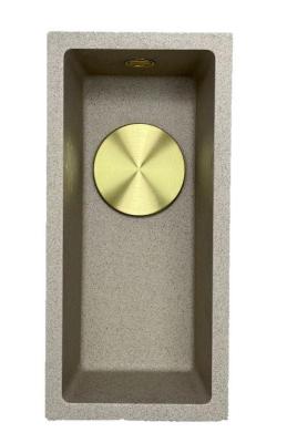 GraniteMy Universel évier petit en granit beige sable 17x40 cm montage en surface, sous plan et affleurant avec bouchon doré 1208968003