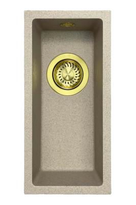 GraniteMy Universel évier petit en granit beige sable 17x40 cm montage en surface, sous plan et affleurant avec bouchon doré 1208968003