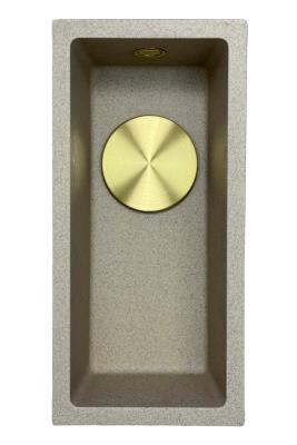 GraniteMy Universel évier petit en granit beige sable 17x40 cm montage en surface, sous plan et affleurant avec bouchon doré 1208968003