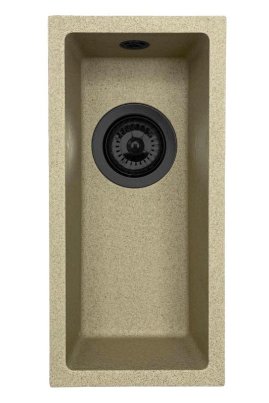 GraniteMy Universal évier petit en granit beige sable 17x40 cm à poser, à encastrer et à fleur avec bouchon noir 1208968005