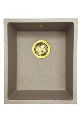 GraniteMy Évier universel en granit sable beige 34x40 cm montage en surface, sous plan et affleurant avec bouchon doré 1208968008