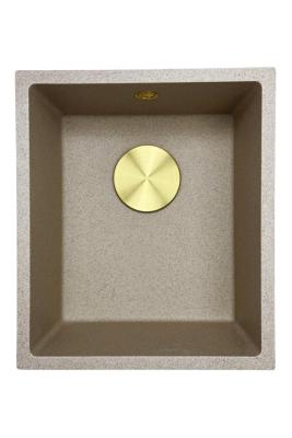 GraniteMy Évier universel en granit sable beige 34x40 cm montage en surface, sous plan et affleurant avec bouchon doré 1208968008