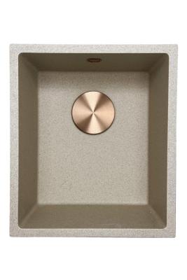 GraniteMy Évier en granit universel sable beige 34x40 cm montage en surface, montage sous plan et montage affleurant avec bouchon en cuivre 1208968009