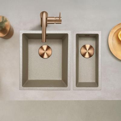 GraniteMy Évier en granit universel sable beige 34x40 cm montage en surface, montage sous plan et montage affleurant avec bouchon en cuivre 1208968009