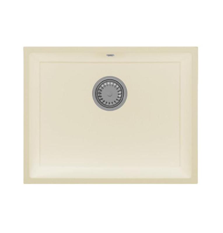 GraniteMy Universal évier en granit beige sable 55 x 40 cm à encastrer sous plan et à encastrer à fleur avec bouchon en acier inoxydable 1208968012