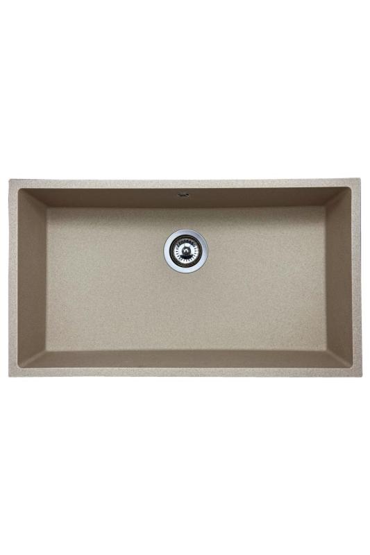 GraniteMy Universal évier en granit beige sable 74 x 40 cm à encastrer sous plan et à encastrer à fleur avec bouchon en acier inoxydable 1208968017