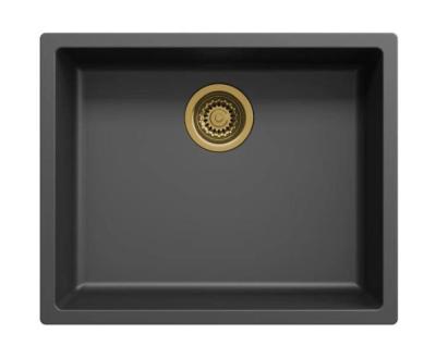 Évier noir 50x40cm encastré, posé ou affleurant avec bonde dorée 1208968037