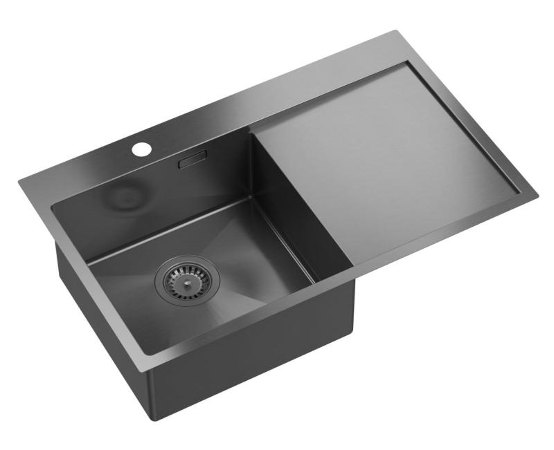 Aquadesign Clara Évier Gun metal 78x48cm À poser ou encastrable avec égouttoir, support pour robinetterie et bouchon Gun metal - 1208969498
